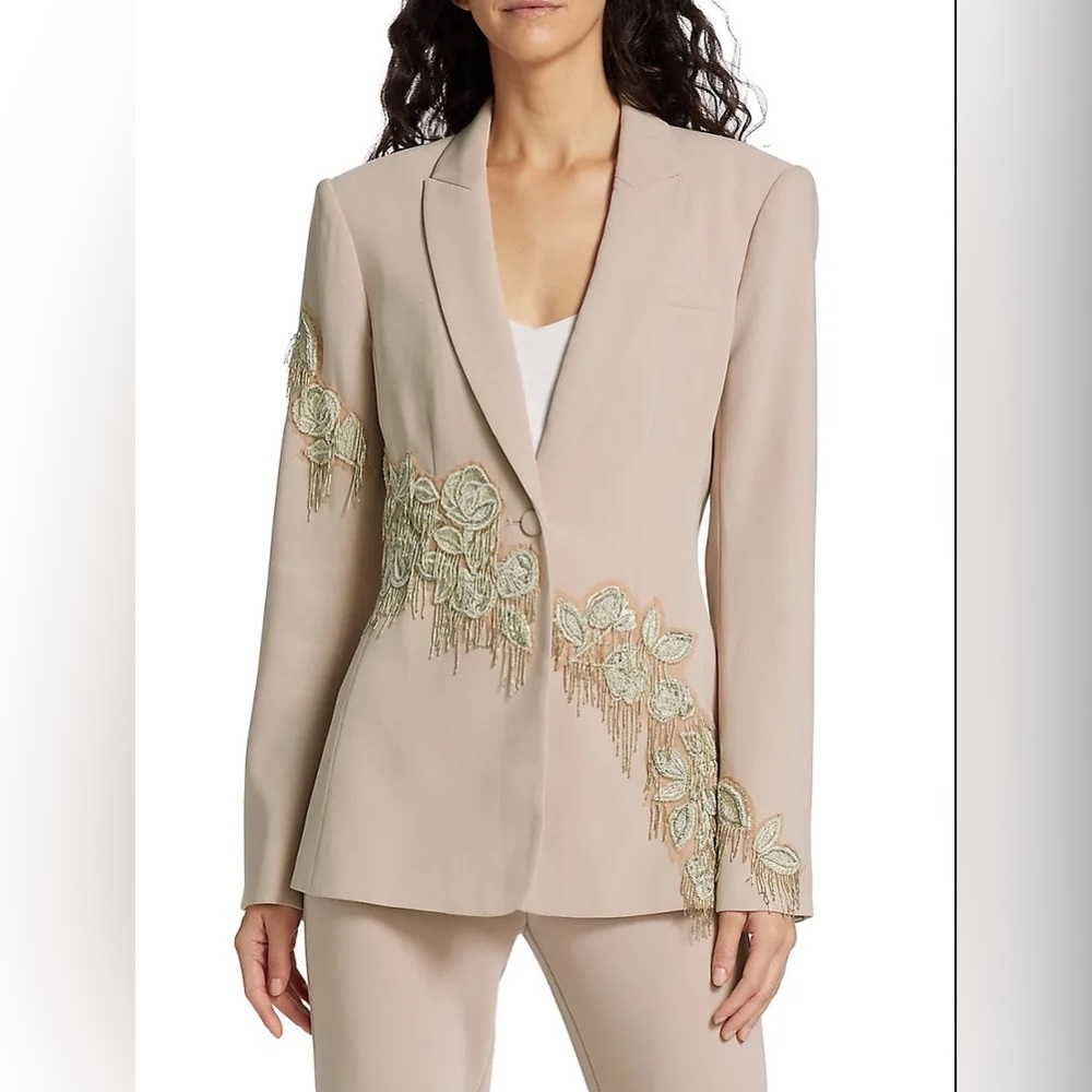 NWT $795 CINQ A SEPT Candace Crepe Floral Embroidered Jacket Blazer